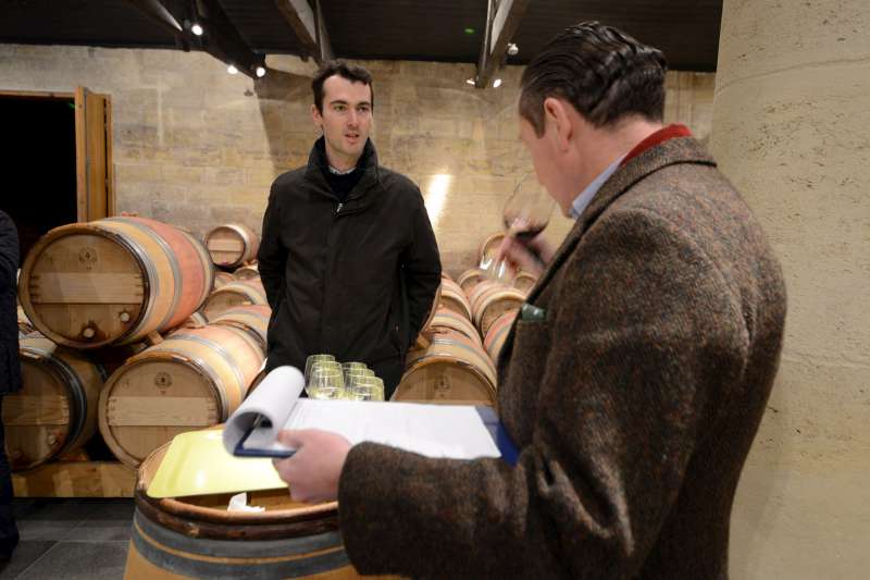 Tom speaks to Guillaume Thienpont at Vieux Château Certan